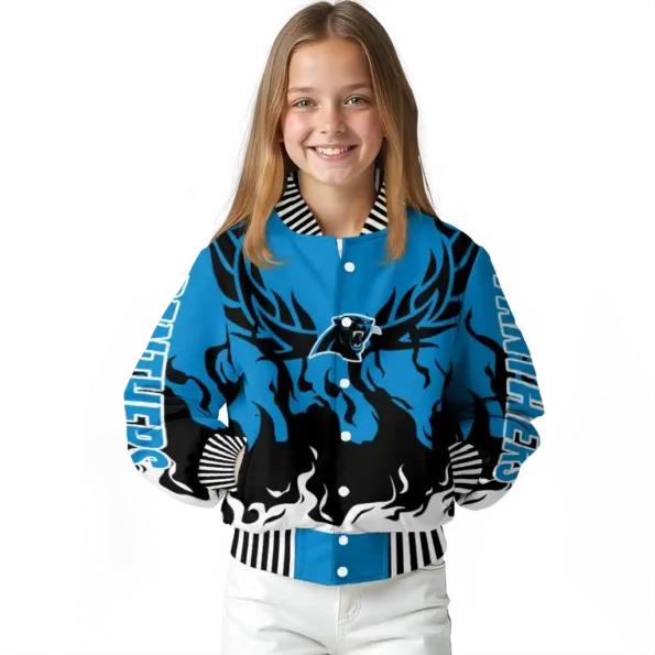 personalized carolina panthers winged blaze blue white varsity jacket top rated.webp