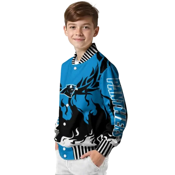 personalized carolina panthers winged blaze blue white varsity jacket trendy.webp