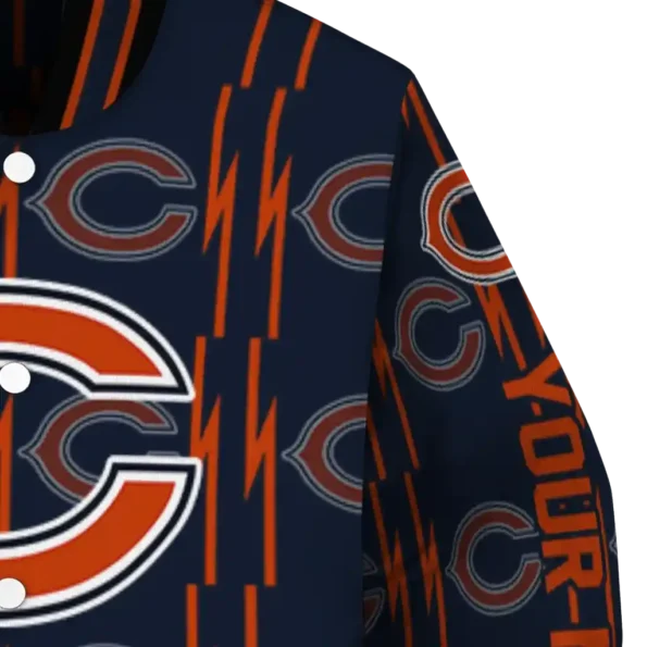 personalized chicago bears bolt stripe blue varsity jacket premium grade.webp