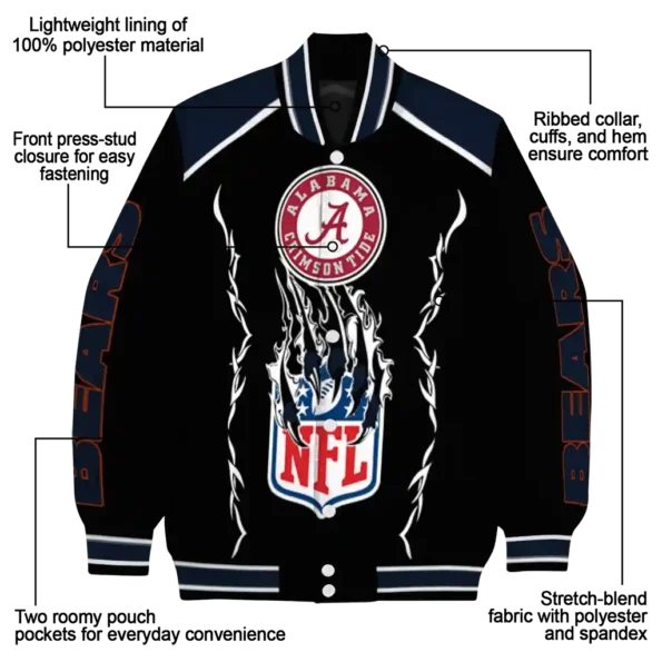 personalized chicago bears claw blood blue black varsity jacket new arrival.webp