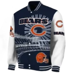 personalized chicago bears ferris arena blue white varsity jacket best selling.webp