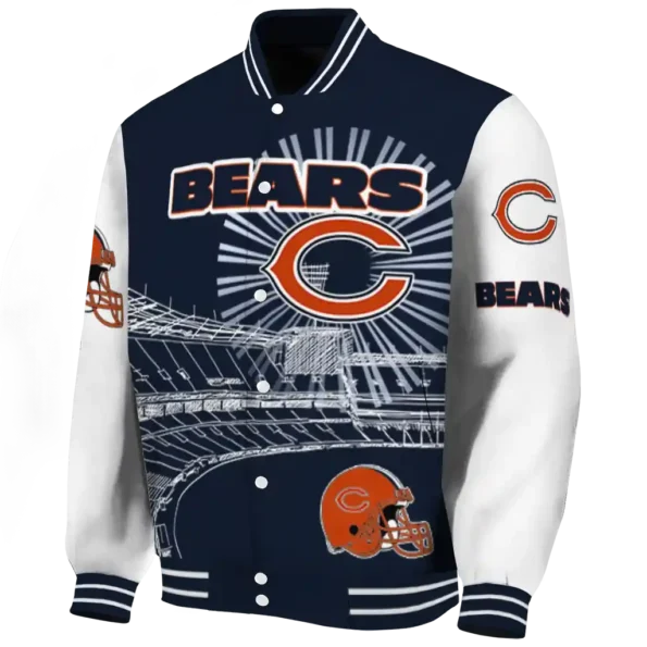 personalized chicago bears ferris arena blue white varsity jacket best selling.webp