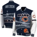 personalized chicago bears ferris arena blue white varsity jacket best selling.webp