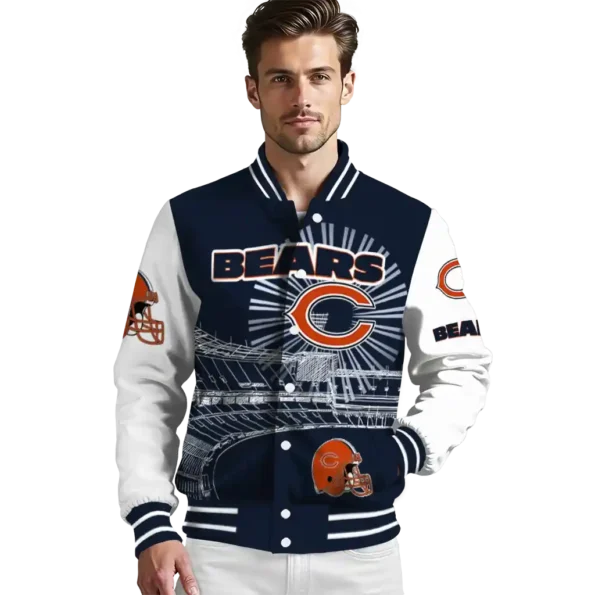 personalized chicago bears ferris arena blue white varsity jacket high quality.webp
