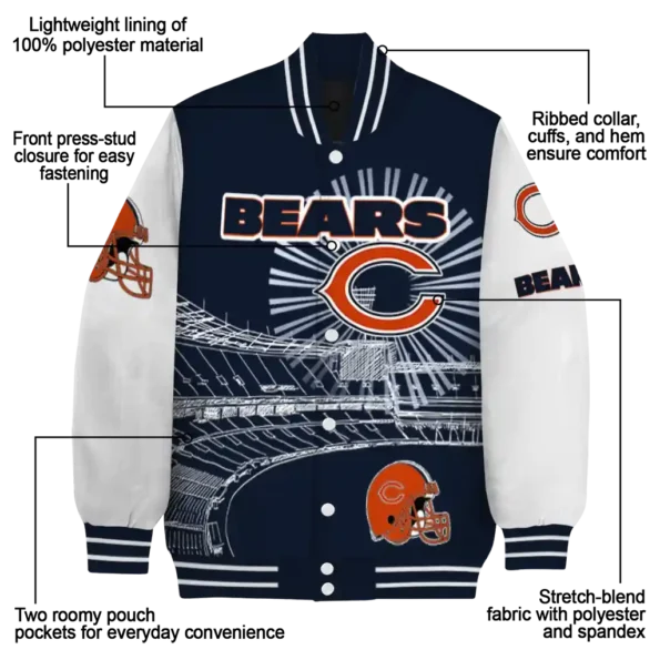 personalized chicago bears ferris arena blue white varsity jacket new arrival.webp