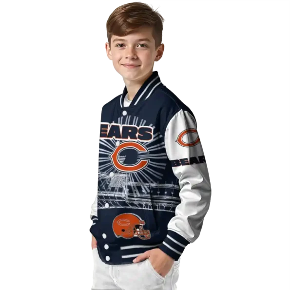 personalized chicago bears ferris arena blue white varsity jacket trendy.webp