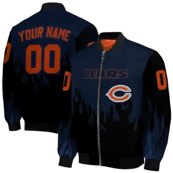 personalized chicago bears flame border blue black bomber jacket fashion forward