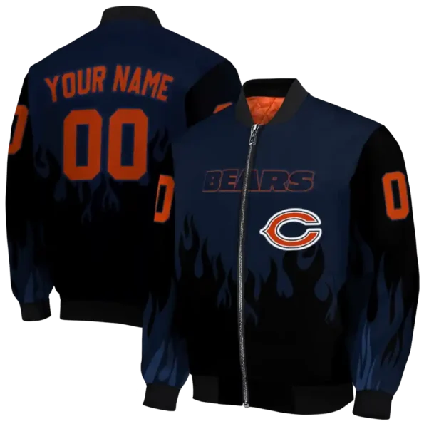 personalized chicago bears flame border blue black bomber jacket fashion forward