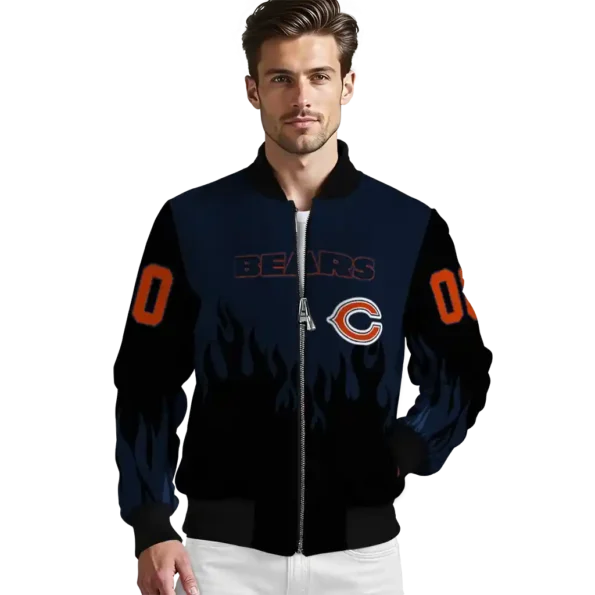 personalized chicago bears flame border blue black bomber jacket high quality