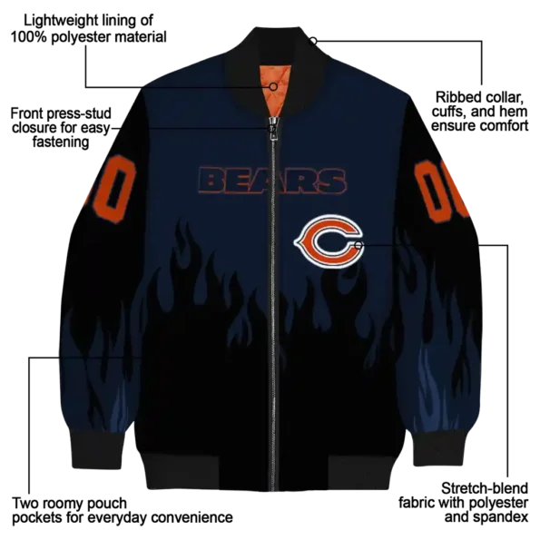 personalized chicago bears flame border blue black bomber jacket new arrival