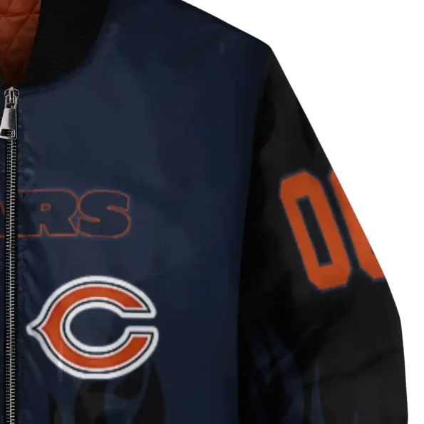 personalized chicago bears flame border blue black bomber jacket premium grade