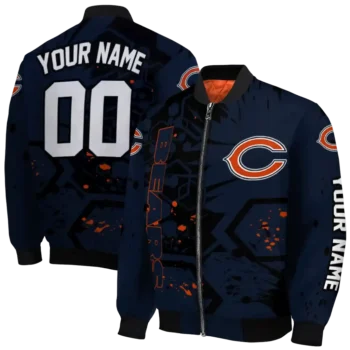 personalized chicago bears hexagon cluster blue black bomber jacket fashion forward