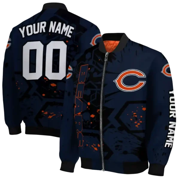personalized chicago bears hexagon cluster blue black bomber jacket fashion forward