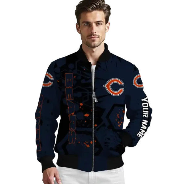 personalized chicago bears hexagon cluster blue black bomber jacket high quality