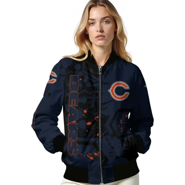 personalized chicago bears hexagon cluster blue black bomber jacket latest model