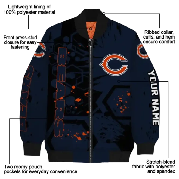 personalized chicago bears hexagon cluster blue black bomber jacket new arrival
