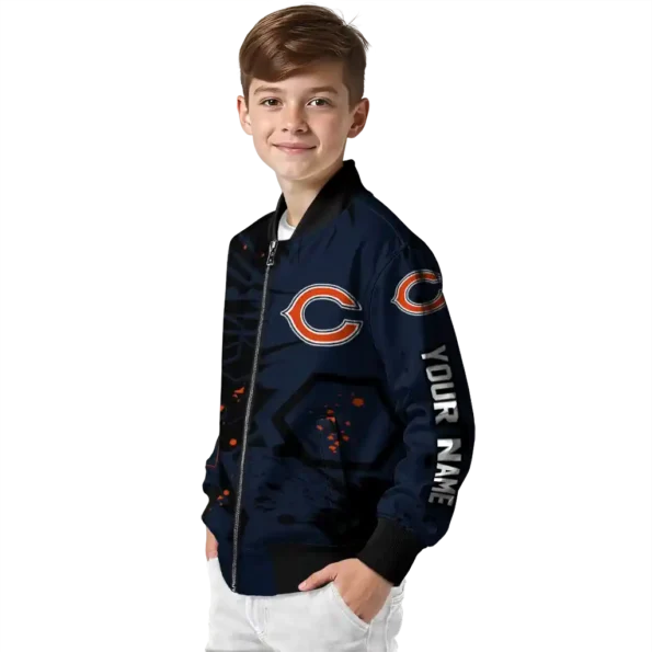 personalized chicago bears hexagon cluster blue black bomber jacket trendy