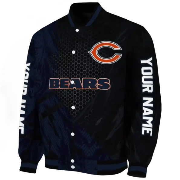 personalized chicago bears hexagon mesh blue black varsity jacket best selling.webp