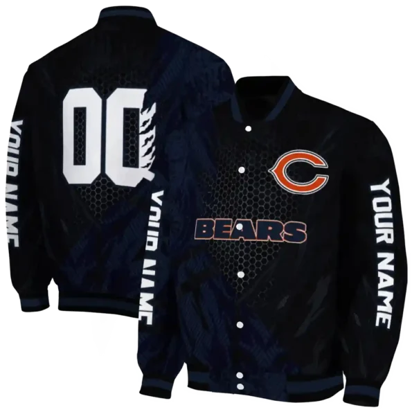 personalized chicago bears hexagon mesh blue black varsity jacket fashion forward.webp