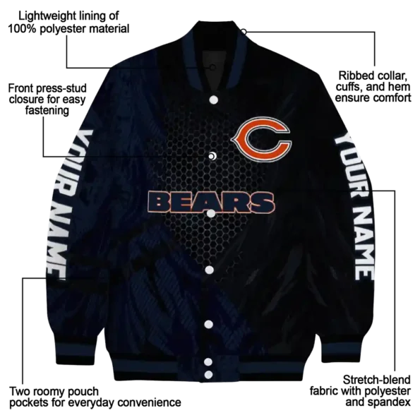 personalized chicago bears hexagon mesh blue black varsity jacket new arrival.webp