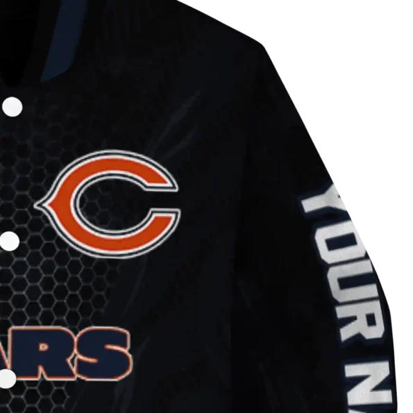 personalized chicago bears hexagon mesh blue black varsity jacket premium grade.webp