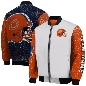 personalized chicago bears speckled arms blue gray bomber jacket fashion forward