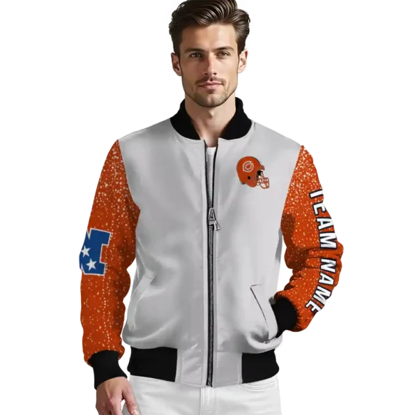 personalized chicago bears speckled arms blue gray bomber jacket high quality