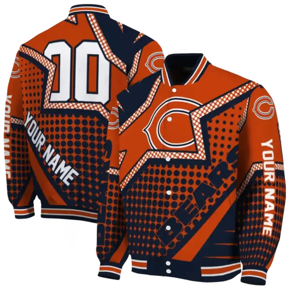 personalized chicago bears star burst blue varsity jacket fashion forward.webp