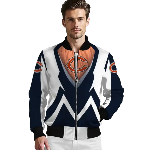 personalized chicago bears v stripes blue white bomber jacket high quality