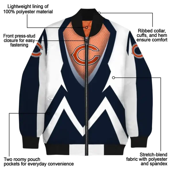 personalized chicago bears v stripes blue white bomber jacket new arrival
