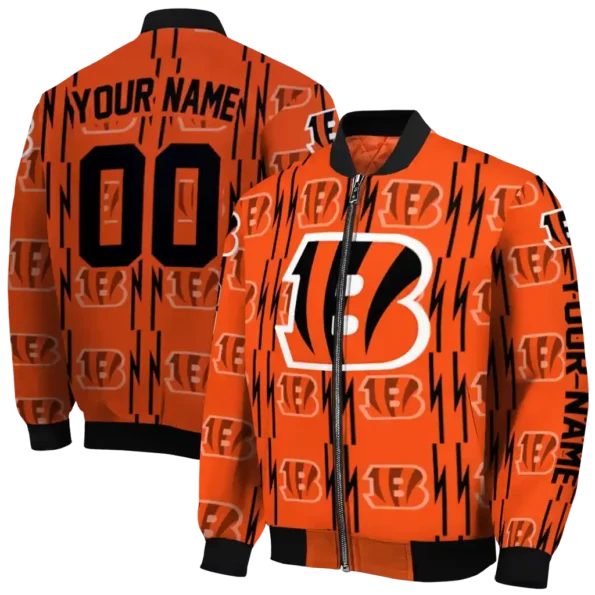personalized cincinnati bengals bolt stripe orange bomber jacket fashion forward