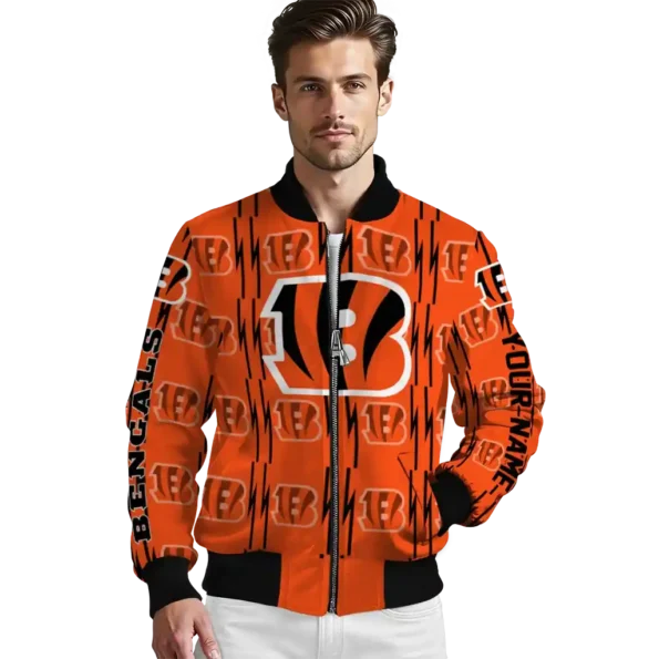 personalized cincinnati bengals bolt stripe orange bomber jacket high quality