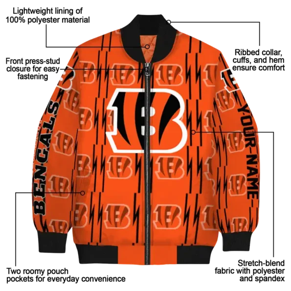 personalized cincinnati bengals bolt stripe orange bomber jacket new arrival