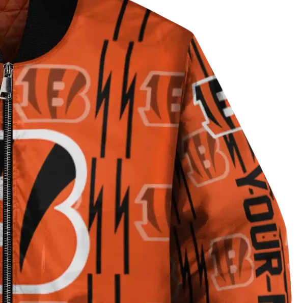 personalized cincinnati bengals bolt stripe orange bomber jacket premium grade
