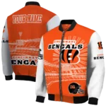 personalized cincinnati bengals ferris arena orange white bomber jacket best selling