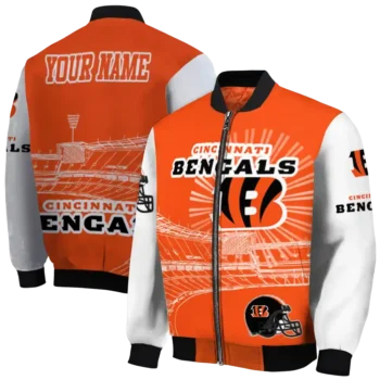 personalized cincinnati bengals ferris arena orange white bomber jacket fashion forward