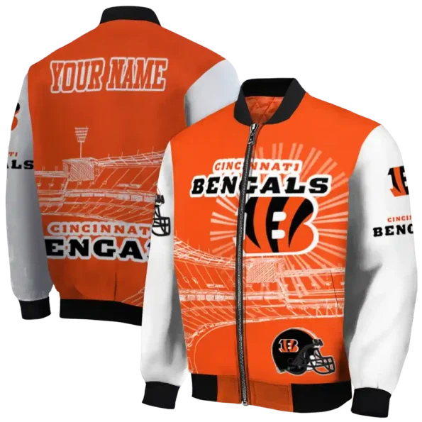 personalized cincinnati bengals ferris arena orange white bomber jacket fashion forward