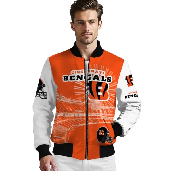 personalized cincinnati bengals ferris arena orange white bomber jacket high quality