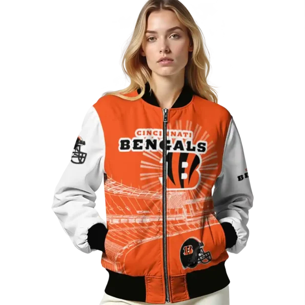 personalized cincinnati bengals ferris arena orange white bomber jacket latest model