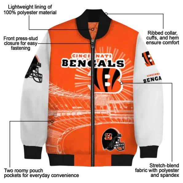 personalized cincinnati bengals ferris arena orange white bomber jacket new arrival