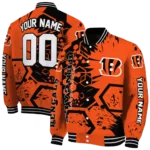 personalized cincinnati bengals hexagon cluster orange black varsity jacket best selling.webp