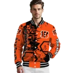 personalized cincinnati bengals hexagon cluster orange black varsity jacket best selling.webp