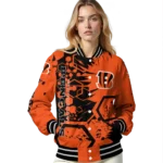 personalized cincinnati bengals hexagon cluster orange black varsity jacket best selling.webp