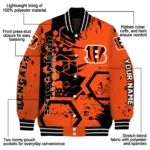 personalized cincinnati bengals hexagon cluster orange black varsity jacket best selling.webp