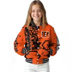 personalized cincinnati bengals hexagon cluster orange black varsity jacket best selling.webp