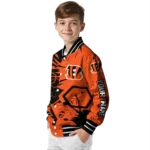 personalized cincinnati bengals hexagon cluster orange black varsity jacket best selling.webp