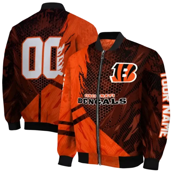 personalized cincinnati bengals hexagon mesh orange black bomber jacket fashion forward