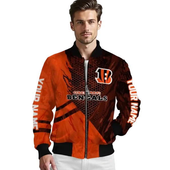 personalized cincinnati bengals hexagon mesh orange black bomber jacket high quality