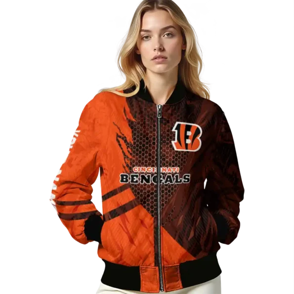 personalized cincinnati bengals hexagon mesh orange black bomber jacket latest model