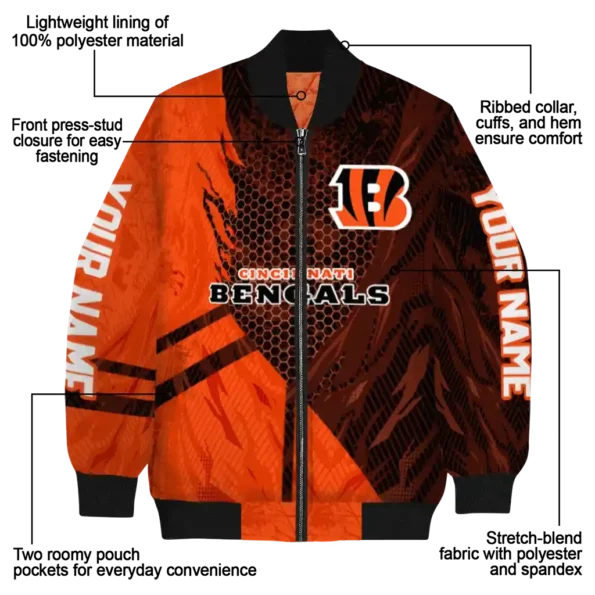 personalized cincinnati bengals hexagon mesh orange black bomber jacket new arrival